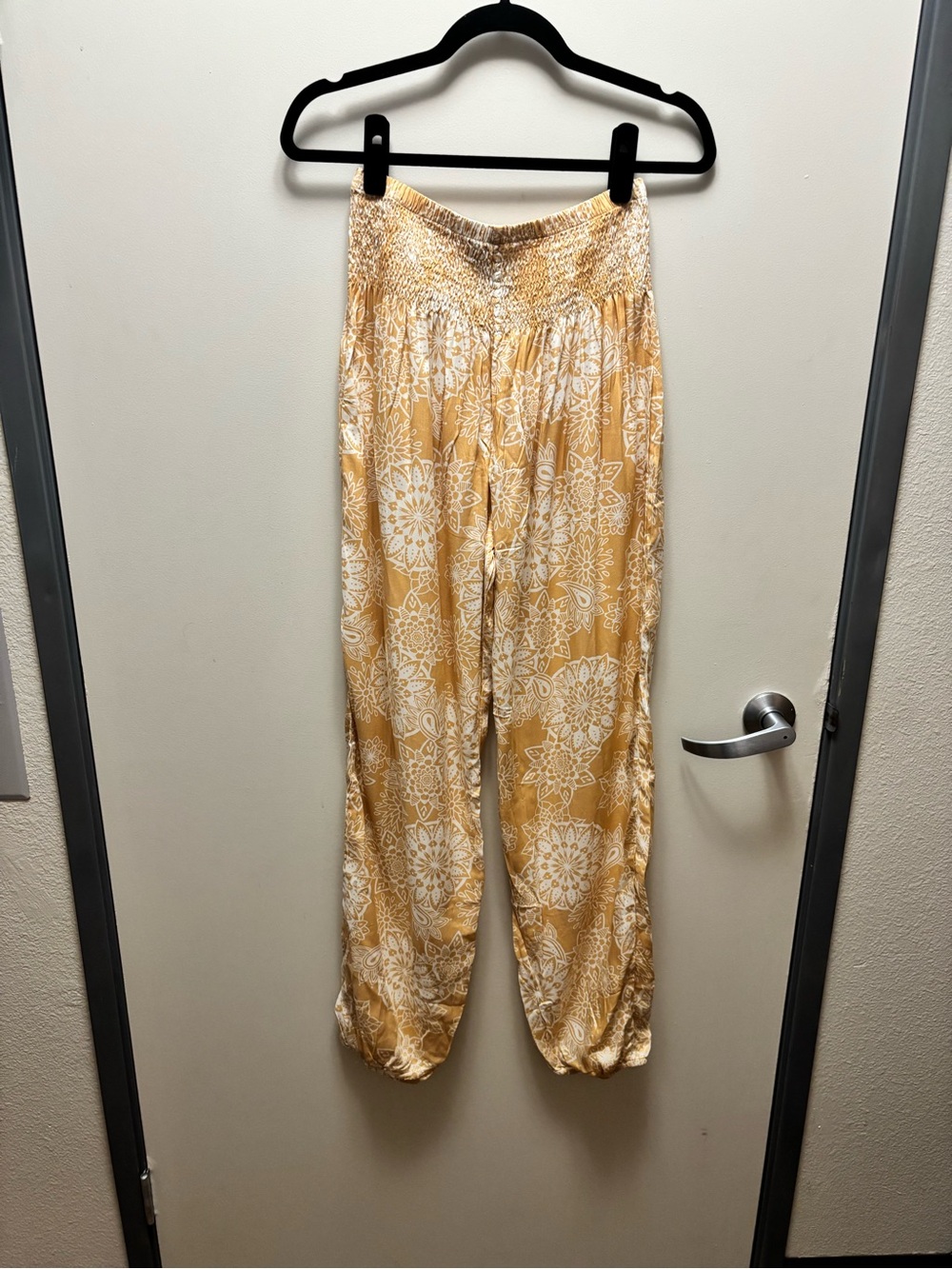Lotus and Luna Yellow Floral Smocked Waist Pants - Rayon